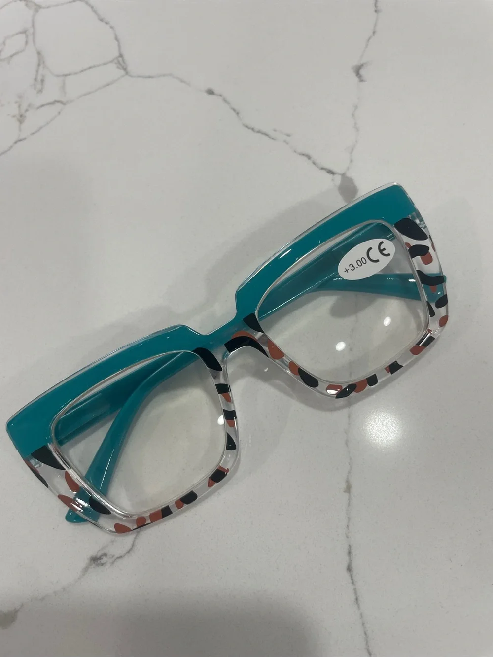 Teal Patterned Reading Glasses +3.00 Strength